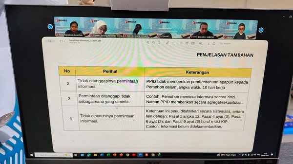 Staf Pelayanan PPID Bawaslu Kepulauan Meranti saat mengikuti pelatihan pengelolaan PPID dari Pusdatin Bawaslu RI