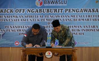 Bawaslu dan Ombudsman resmi menandatangani Memorandum of Understanding terkait penyelenggaraan pemerintahan yang baik dalam bidang pengawasan kepemiluan di Bawaslu, Jakarta, Senin (3/3/2025).