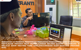 Anggota Bawaslu Kepulauan Meranti Rio Andika M.Pd dan M. Hafit, S.Sos saat menjadi Narasumber di Pembelajaran Online kepada peserta P2P